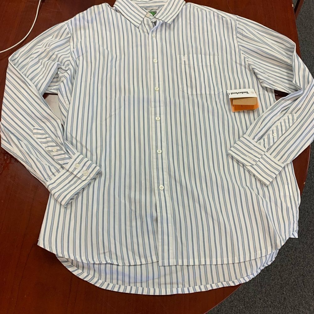 Timberland Blue & White Striped Button Down Shirt sz L NWT